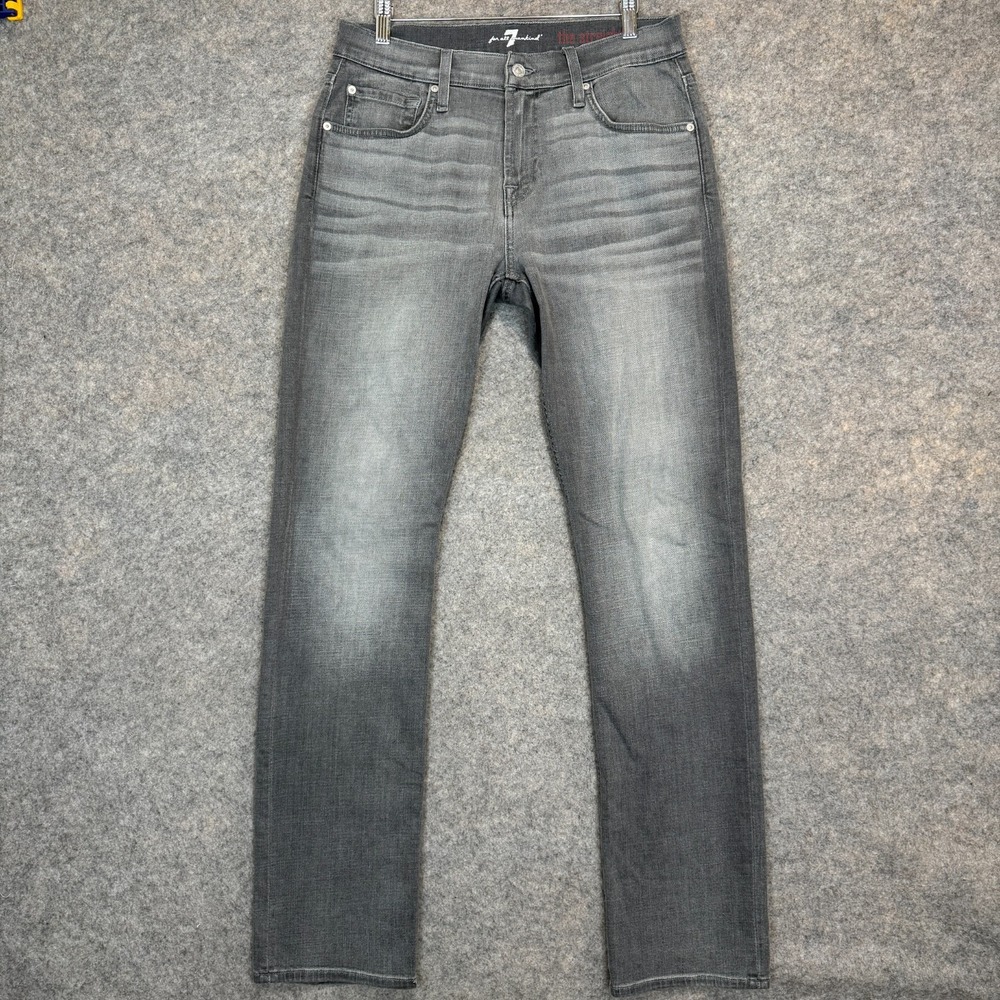 7 For All Mankind The Straight Gray Denim Jeans Mens 31 31x33 Slim Gray Denim